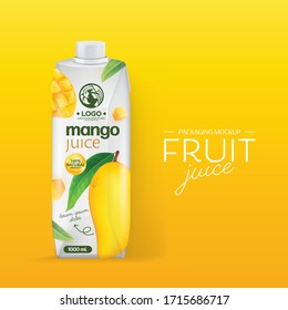 Realistic vector. Branding Design Packaging. Mango juice. Template Packaging Design Mango juice. Summary Brand of Mango juice. juice box. svg