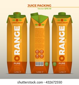 Realistic vector. Branding Design Packaging. Orange juice. Template Packaging Design orange juice. Summary Brand of orange juice. juice box.