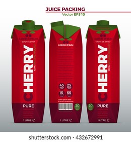 Realistic vector. Branding Design Packaging. Cherry juice. Template Packaging Design cherry juice. Abstract Brand cherry juice. juice box.