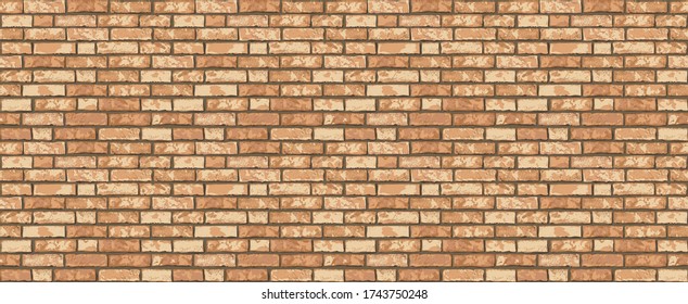 Realistic Vector brick wall horizontal background. Hand drawn flat wall texture. Yellow textured brickwork for print, design, decor, photo background
