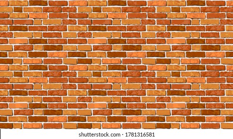 Realistic Vector brick wall horizontal background. Flat grunge wall texture. Red textured brickwork for print, design, decor, photo background.