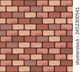 Realistic Vector brick wall seamless pattern. Flat red and brown wall texture. Simple grunge stone print, textured brick background for print, paper, design, decor, photo background, interior.