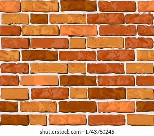 Muro de ladrillo vectorial realista, patrón sin fisuras. Textura de pared plana dibujada a mano. Fondo rojo de ladrillo texturado para impresión, papel, diseño, decoración, fondo fotográfico