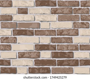 Realistic Vector brick wall seamless pattern. Hand drawn flat wall texture. Color brown textured brick background for print, paper, design, decor, photo background