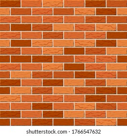 Muro de ladrillo vectorial realista, patrón sin fisuras. Textura de pared plana. Fondo rojo de ladrillo texturado para impresión, papel, diseño, decoración, fondo fotográfico, papel pintado.