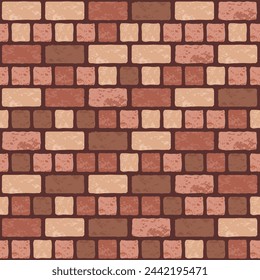 Realistic Vector brick wall seamless pattern. Flat red, brown and yellow wall texture. Simple grunge English brick bond, textured brick background for print, paper, design, decor, stone background.