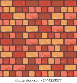 Realistic Vector brick wall seamless pattern. Flat red and yellow wall texture. Simple grunge English brick bond, textured brick background for print, paper, design, decor, stone background.