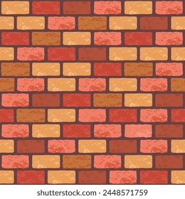 Realistic Vector brick wall seamless pattern. Flat red, brown and yellow wall texture. Simple grunge stone, textured brick background for print, paper, design, decor, photo background.