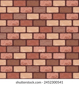 Realistic Vector brick wall seamless pattern. Flat red and brown wall texture. Simple grunge stone print, textured brick background for print, paper, design, decor, photo background, interior.