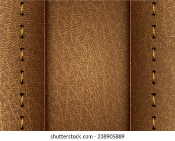 Realistic vector brown leather diary texture and stitches
