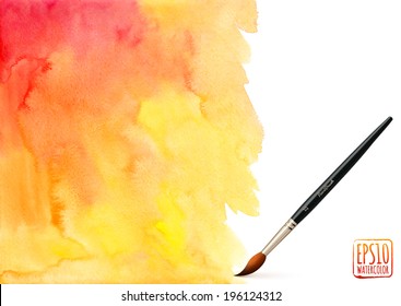 Realistic vector brush on orange watercolor background