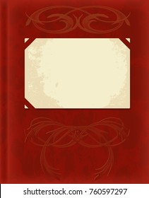 Realistic Vector Burgundy Velvet Cover, Vintage Photo Album With Ornament And Inserted A Blank Old Photos