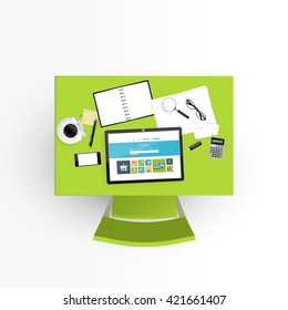 Realistic vector of Business desk, workplace.