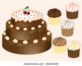 Realistic vector cake. Pie