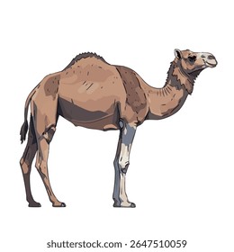 Realistic vector of a camel in full body side view on white background, 2D vector illustration