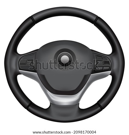 Realistic vector car steering wheel automobile multi function design on white background illustration.