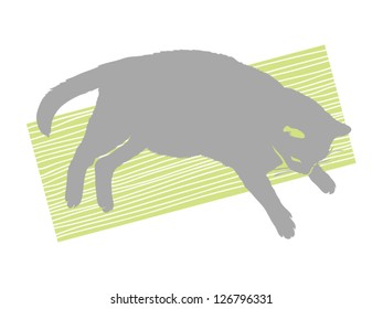Realistic vector cat laying on the carpet, minimalistic depiction, clear lines, pure colors
