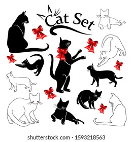Realistic vector cats and red bows.