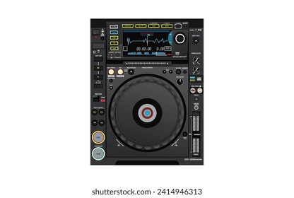 Vector realista CDJ 2000 conjunto de equipo de DJ profesional.Ilustración sobre el tema de la vida nocturna. Imagen de un afiche y volante. Material para colocar en camisetas.