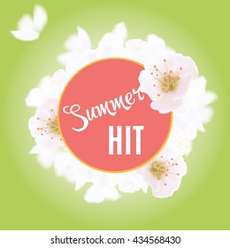 Realistic vector. Cherry blossom spring background, circle card for your text
