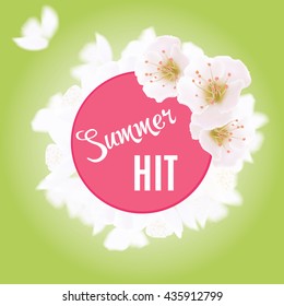 Realistic vector. Cherry blossom spring background, circle card for your text