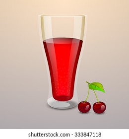Realistic vector cherry juice glass