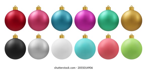 Realistic vector Christmas balls set. Colored new year baubles for Christmas tree decoration