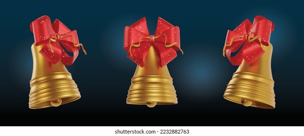 Realistic vector christmas bells holiday decoration for design projects