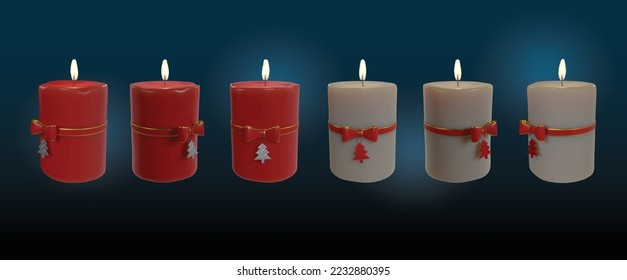 Realistic vector christmas candles holiday decoration for design projects