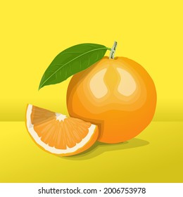 Realistic vector of citrus fruit slices on a yellow background. Vector illustration. 