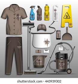 Realistic vector. Classic corporate identity template design gray. cleaning company
