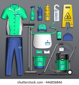 Realistic Vector. The Classic Corporate Style, Design Template Green. Cleaning Company Logo