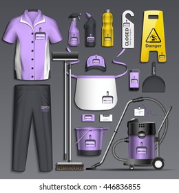 Realistic vector. Classic style house, lilac design template. cleaning company logo