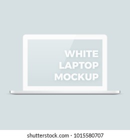 Realistic vector clean white shiny laptop mockup template with blank screen with copyspace