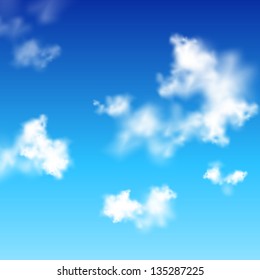 Realistic vector clear blue sky with white clouds. EPS10