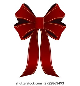 Realistischer Vektorclipart eines roten Satin-Geschenkbogens mit goldenem Schnitt. Dekoratives Bandelement mit glänzenden Falten, geeignet für Feiertage- und Feiertagsdesign-Kompositionen