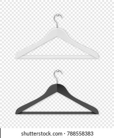 Realistic vector clothes coat black and white hanger icon close up isolated on transparency grid background. Design template, clipart or mockup for graphics, advertising etc