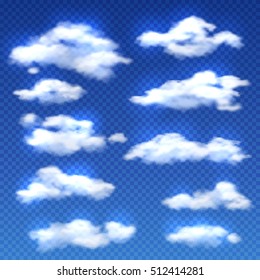 Realistic Vector Clouds Isolated On Checkered Background