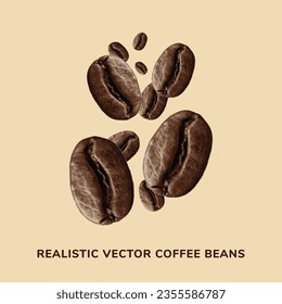 Realistic vector coffee beans explosion on isolated background