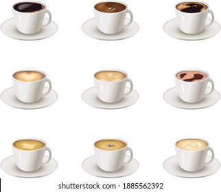 
Realistic vector coffee cup, espresso, latte, cappuccino.