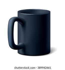  Realistic vector coffee or tea black cup. Classic office mug.