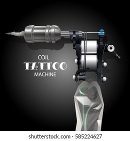 Realistic vector coil tattoo machine isolated on black background