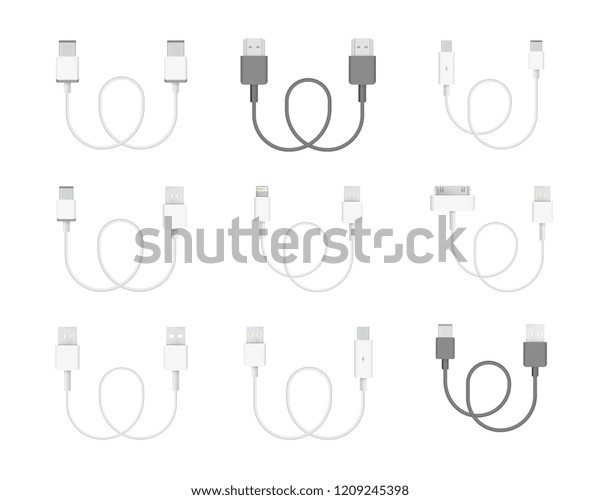 Realistic Vector Collection Cables Connectors Plugs Stock Vector ...