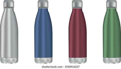 A realistic vector collection of metal sports bottles for mockups.