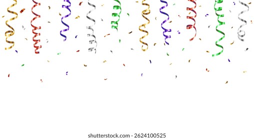Realistic vector colorful flying confetti streamers seamless pattern, celebration, party, decorative elements