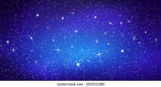 Realistic vector colorful Illustration. Bright cosmic space background with stars and constellations. Interstellar space. Theme of astronomy and science. Galaxy wallpaper. Abstract night sky.