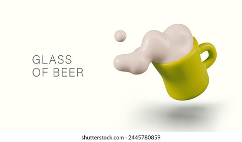 Realistic vector composition, frothy drink spilling out of yellow mug