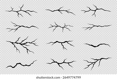Realistic Vector Cracks Collection Isolated on Transparent Background