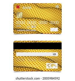 Realistic vector Credit Card two sides, yellow. Shopping discount plastic card. Vector Illustration, design for bank cards