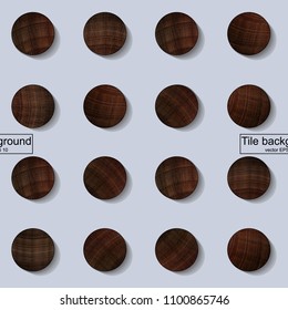 Realistic vector dark wood texture for background and icon. Seamless pattern design. Circular shape of natural wood on the light background. Sawed wood picture. Flat row tiles.